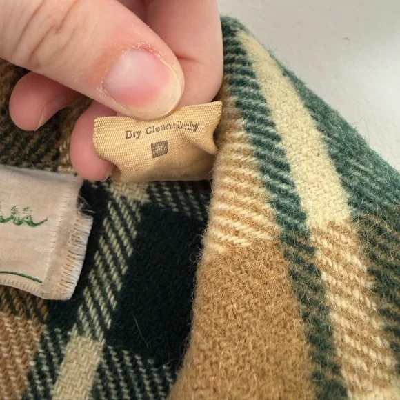 Vintage 60’s Men’s M L.L. Bean Wool Plaid Shirt Jacket Freeport Maine Tan Green - Picture 11 of 16